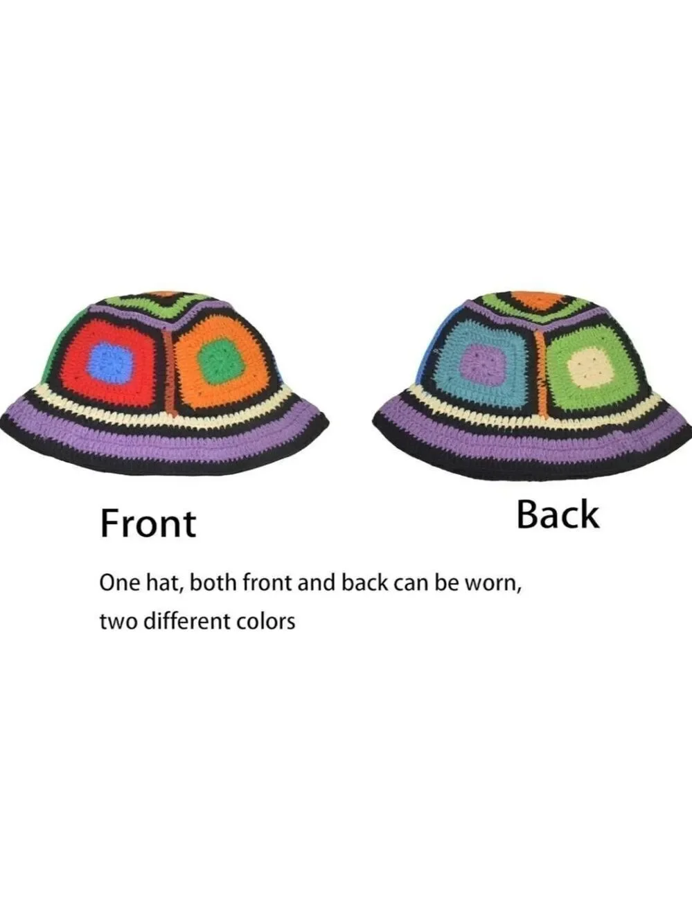 Unisex Crochet Bucket Hat Plaid Sun Hat Handmade